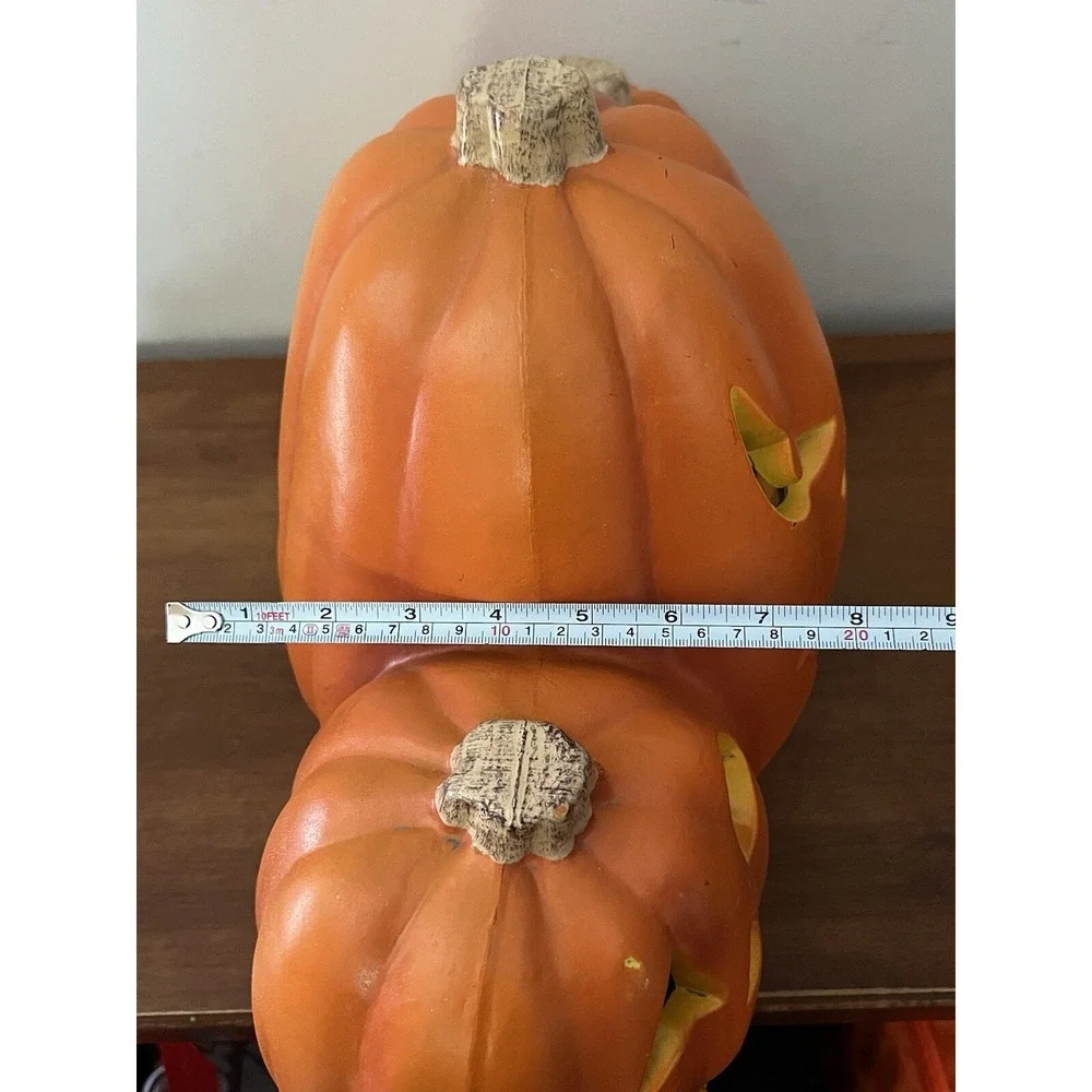 Three Faced Halloween Pumpkin Light Up Plastic Foam triple Jack O‎ Lantern Trio